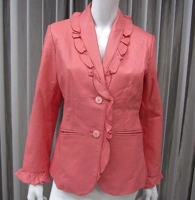 Terry Lewis Classic Luxuries Long Sleeve Ruffled Leather Jacket S SMALL Pink  - Image 1 of 4