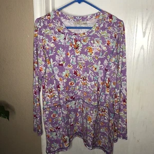 Top túnica estampado floral lavanda manga larga para mujer Lori Goldstein XS con logotipo - Imagen 1 de 8