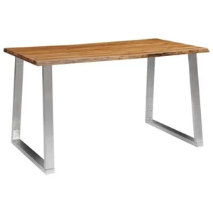 Dining Table Solid Acacia Wood, Stainless Steel - Picture 1 of 7