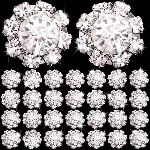 30 Pcs Silver Rhinestone Buttons, Crystal Embellishments Flat Back Button, Flowe - Picture 1 of 6
