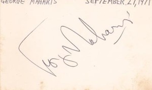 GEORGE MAHARIS Signed  on 3X5  Index Card   COA