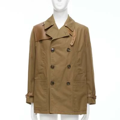 GUCCI Vintage brown leather trimmed cotton wool blend lined trench coat IT48 M - Image 1 of 4