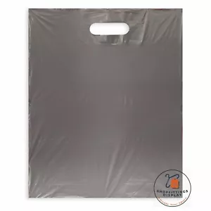 200 Grey Plastic Shopping Carrier Bags Strong Patch Handle Medium 15x18+3" - Picture 1 of 3