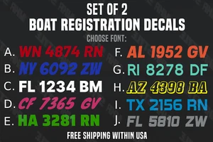 Custom Boat Registration Decals - Pair of Vinyl Stickers - 3 x 20 inches - PWC - Picture 1 of 2