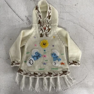 Vintage 70er 80er Schlumpf Kinder Pullover Hoodie Quaste Strickpullover Boho Peruaner? - Bild 1 von 6