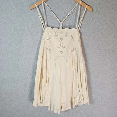 Pantalones Cortos Mameluco Free People S Marfil Bordado Encaje Forrado Tirantes Bali Sol Foto 1 de 4