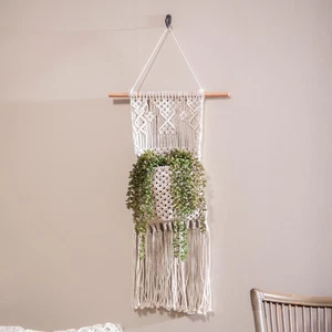 Macrame Wall Pocket Plant Cover, Natural - Picture 1 of 5