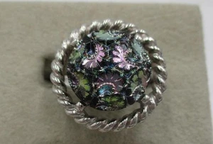 Vtg Sara Coventry Black Carnival Glass Iridescent Statement Ring Size 6.25 Adjus - Picture 1 of 1