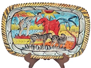 Simbabwe afrikanische Tierwelt & Landschaft Penelope Penzo signiert Keramik Serviertablett - Bild 1 von 24