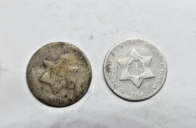 LOT OF 2 SILVER 3 CENT PIECE 1852 1853 - Image 1 of 2