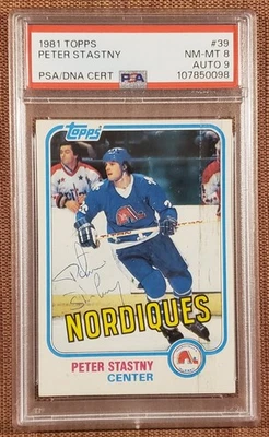 1982 Topps #39 Peter Stastny Noriques Rookie Hockey Card PSA 8 / DNA 9 Auto RC - Image 1 of 3