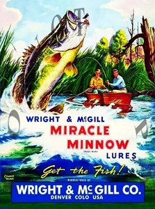 Antique 8X10 Repro Wright & McGill Miracle Minnow Fishing Lure Advertisement - Picture 1 of 1