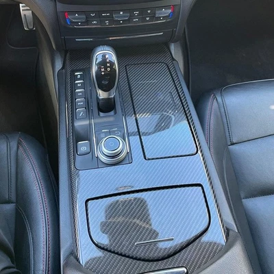 Cubierta de panel de cambio de marchas con soporte de taza de fibra de carbono real para Maserati Ghibli 17-21 Foto 1 de 4