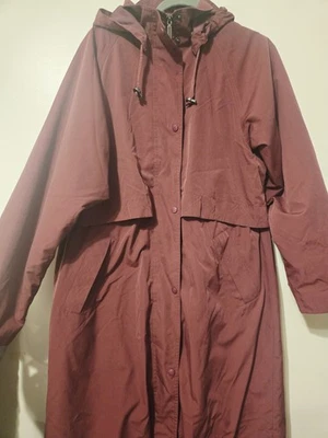 L.L. Bean 复古勃艮第 XL 女式拉链风衣外套带帽和羊毛衬里 — 第 1/4 张图片