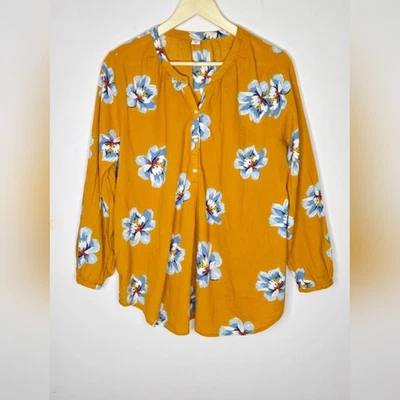 OLD NAVY Maternity Blouse Yellow White and Blue Flowers Long Sleeve Round Neck M - Image 1 of 4