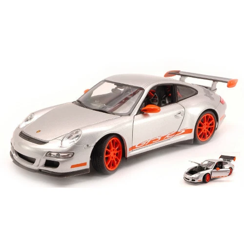 PORSCHE 911 GT3 RS 2007 GREY WITH ORANGE STRIPS 1:18 Welly Auto Stradali Modelli - Immagine 1 di 1
