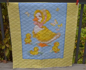 Fabric Prequilted Duck Baby Blanket 44 L X 34 W Multicolor gingham, floral back - Picture 1 of 5