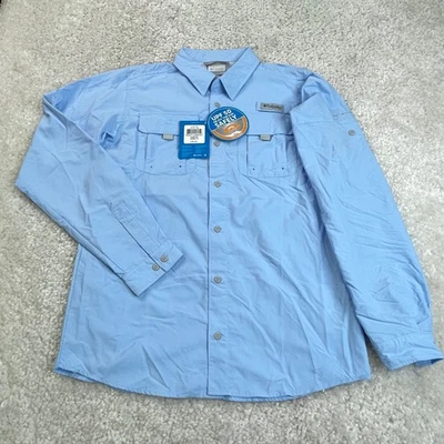 Columbia Shirt Boys XL/18 Blue Short Sleeve Button Down Vented UPF 50 Shirt - Image 1 of 4