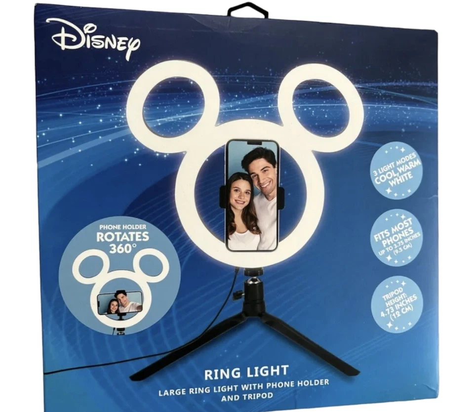 NEW Disney Mickey Mouse 12 Inch LED Ring Light Tripod Phone Holder for Tik Tok - Image 1 of 1