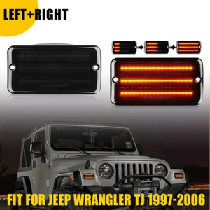 2X Dynamic LED Side Marker Bumper Lights Amber Smoked For Jeep Wrangler TJ 97-06 - Bild 1 von 14