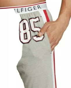 Tommy Hilfiger Herren Nachtwäsche Hose grau meliert rot/weiß gestreift Taille Logo M - Bild 1 von 5