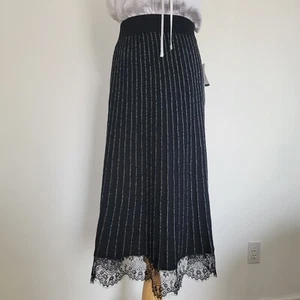 Nanette Lepore Very Black Silver Knit Yarn Evening Skirt Lace Board Women Size S - Picture 1 of 11