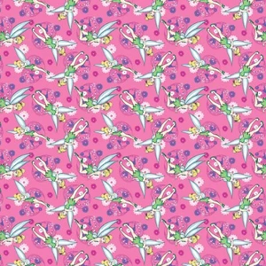 Tela de algodón rosa flor hada Tinkerbell Tinkerbell Tinker Fairy 65373 de 1 yarda 33 pulgadas - Imagen 1 de 1