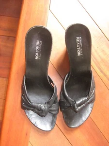 Kenneth Cole Reaction Black Leather Wedge Open Toe Sandals Brazil Size 7.5M - Bild 1 von 9