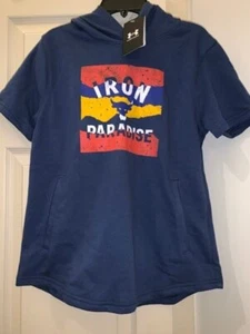 NWT Under Armour Project Rock Terry Boy's Large Short Sleeve Blue Hoodie - Picture 1 of 2