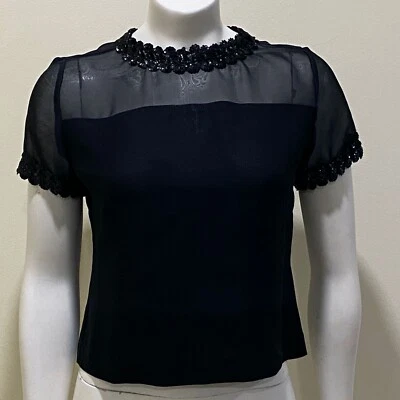 Miss Charm Boston Vintage Blouse Women's 30 Black Sheer Sequin Covered Buttons - Image 1 of 4