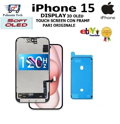 APPLE IPHONE 15 DISPLAY SOFT OLED 120 Hz TOUCHSCREEN FRAME PARI ORIGINALE