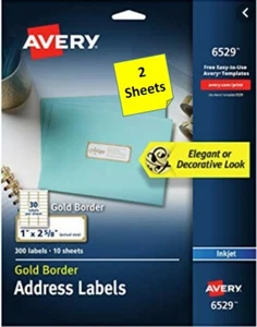 [2 Blatt] Avery 6529 Goldrand Adressetiketten 1 x 2 5/8 TINTENSTRAHL - Bild 1 von 1