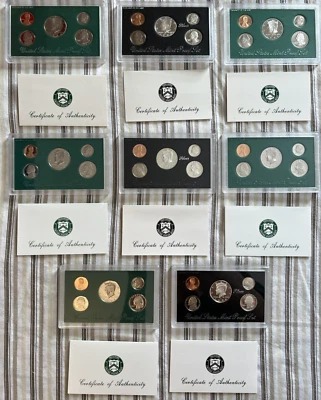LOT of 8 US Mint Proof Sets (3 Silver Sets) 1994-1998 COA Great Condition! - Image 1 of 4