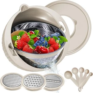 4-1 Colander with Bowl Set - Rotatable Colander Bowl with Measuring Spoons - Picture 1 of 9
