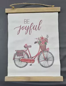 Vintage Christmas Wall Hangings Floral Bicycle Be Joyful Holidays 15X12" - Picture 1 of 3