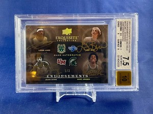 Lebron / Magic / Bird / Dr. J -- 2011 Exquisite ON-CARD AUTO HOLO #/3 BGS 7.5/10
