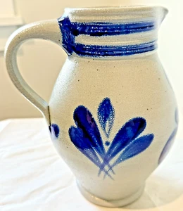 VG+ VIntage Handarbeit Jug Pitcher 1 Ltr Gray Blue German Pottery 1970-80 8" - Picture 1 of 5