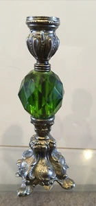 Hollywood Regency Brass Metal Green Lucite Candlestick Candle Holder 8" - Picture 1 of 6
