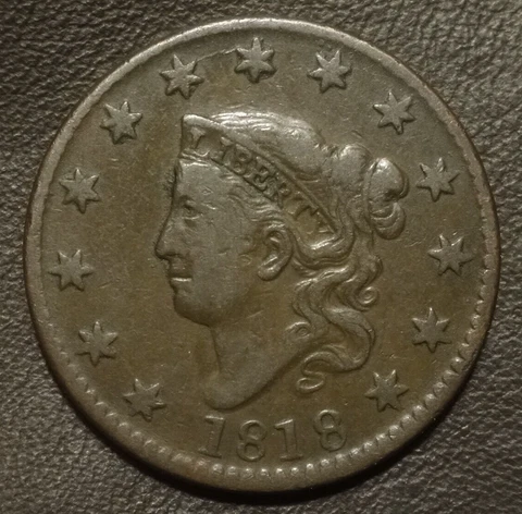 1818 CORONET LARGE CENT, N-7, VF  ~  NICE EYE APPEAL Cover