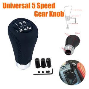 5 Speed Manual Car Gear Shift Knob Shifter Lever Black PU Leather Universal - Picture 1 of 8