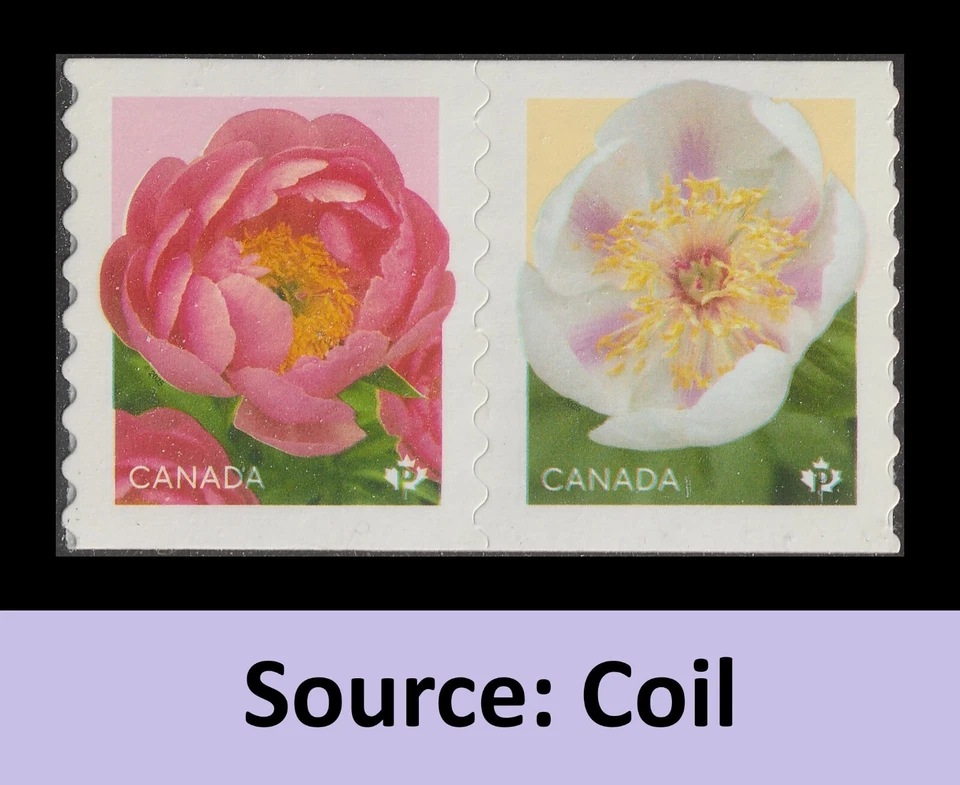 Canadá 3486-3487 3487a Peonías P par de bobinas MNH 2025 Foto 1 de 1