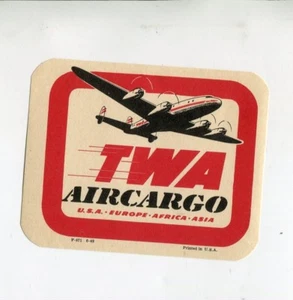 Vintage Airline Gepäckaufkleber TWA AIRCARGO 1948 - Bild 1 von 2