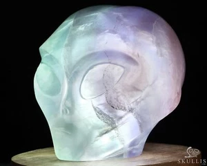 Lámpara/luz calavera de cristal hueco alienígena extraterrestre tallada a mano de fluorita hueca de 3,5" - Imagen 1 de 8
