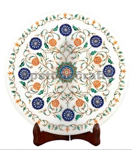 Handmade Marble Inlay Plate with Semi-Precious Stones – 9 x 9 Inches - Picture 1 of 5