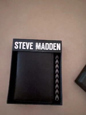 Мужская STEVE MADDEN черный кожаный PassCase складной бумажник - новый - Изображение 1 из 2