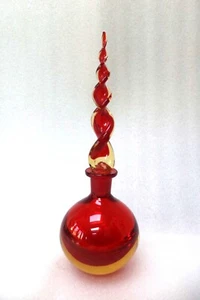 MURANO SOMMERSO SEGUSO RED AMBER ART GLASS PERFUME BOTTLE VASE - Picture 1 of 6
