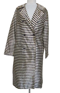 Vtg 50s Satin Opera Coat Mid-Century Formal Evening M Women Brown Beige Striped - Picture 1 of 6
