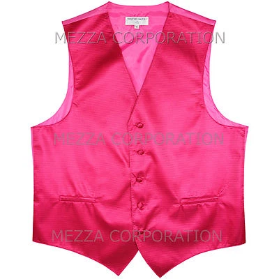 New Men's Tuxedo Vest Waistcoat Horizontal Stripes prom party wedding Hot Pink - Image 1 of 2