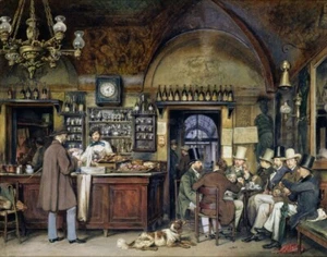 Cafe Greco in Rome Ludwig Passini 1856 Historic Italian Café Scene Wall Art - Picture 1 of 2