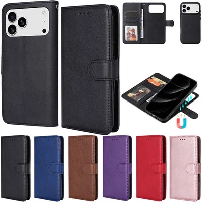 For iPhone 17 16 15 14 13 12 11 SE XR Detachable Flip Leather Wallet Case Cover - Image 1 of 4